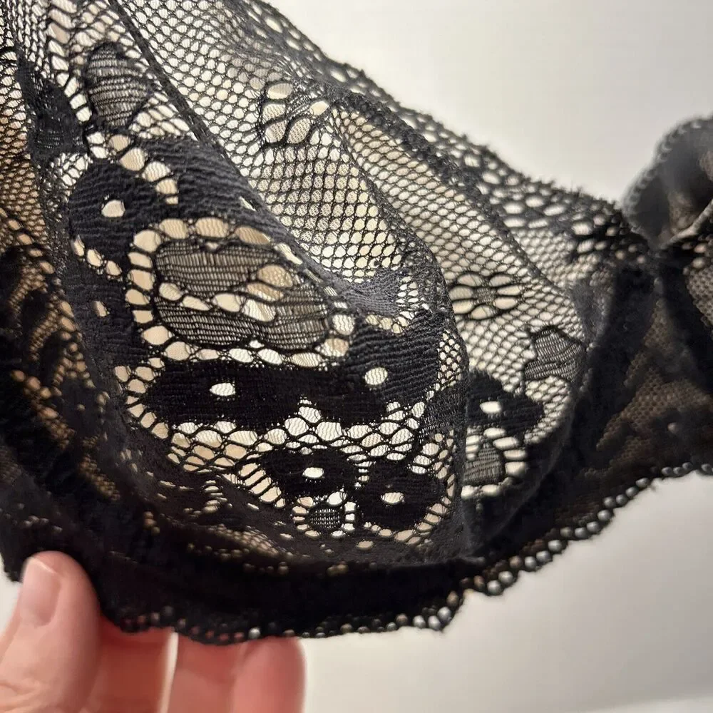 Victoria's Secret Angels Bra Black Lace Semi-Sheer Lightly Lined 34D - Picture 3 of 8